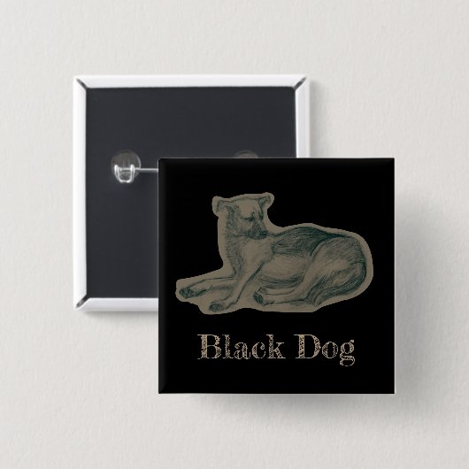 Hund. Bleistift zeichnend. Button (Vorne & Hinten)