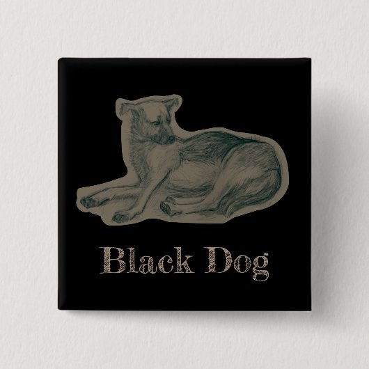 Hund. Bleistift zeichnend. Button (Vorderseite)