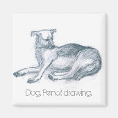 Hund. Bleistift zeichnend. Magnet (Vorne)