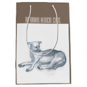 Hund. Bleistift zeichnend. Mittlere Geschenktüte (Vorderseite)