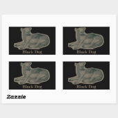 Hund. Bleistift zeichnend. Rechteckiger Aufkleber (Blatt)