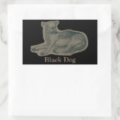 Hund. Bleistift zeichnend. Rechteckiger Aufkleber (Tasche)