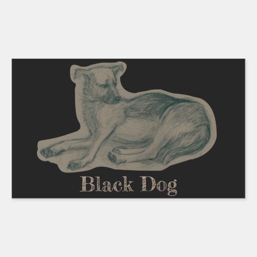 Hund. Bleistift zeichnend. Rechteckiger Aufkleber (Vorderseite)