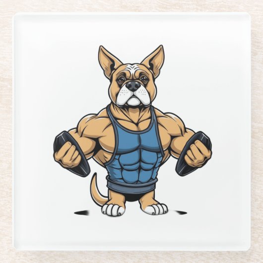 Hund Bodybuilder Glasuntersetzer (Vorderseite)