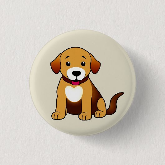 Hund Braun, sitzend -  Button (Vorderseite)