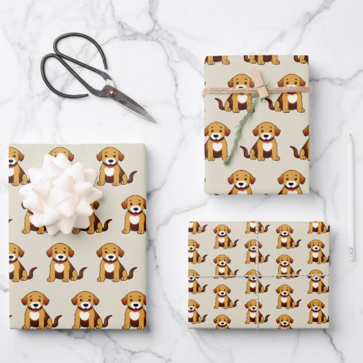 Hund Braun, sitzend -  Geschenkpapier Set (Vorderseite)