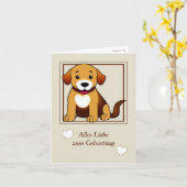 Hund Braun, sitzend -  Karte (Gelbe Blume)