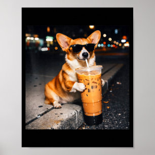 Hund Corgi Trinkt Eiskaffee Lustiges Tier Meme M Poster