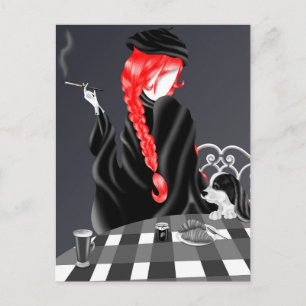 Hund & Dame im Café Red Hair Postkarte