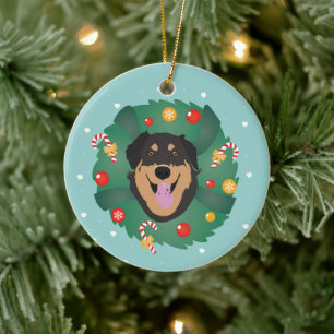 Hund dekoriert Weihnachtskranz Keramik Ornament