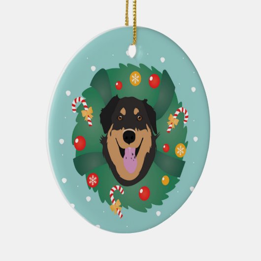 Hund dekoriert Weihnachtskranz Keramik Ornament (Rechts)