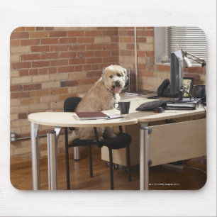 Hund, der am Schreibtisch sitzt Mousepad