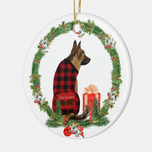Hund der Deutschen Schäferhunde im Weihnachtskranz Keramik Ornament (Links)
