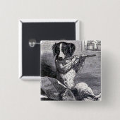 "Hund, der die Flöten-" Vintage Illustration Button (Vorne & Hinten)