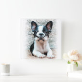 Hund der französischen Bulldogge Quadratische Wanduhr (Zuhause)
