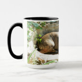 Hund, der in der Wasser-Tasse abkühlt Tasse (Links)