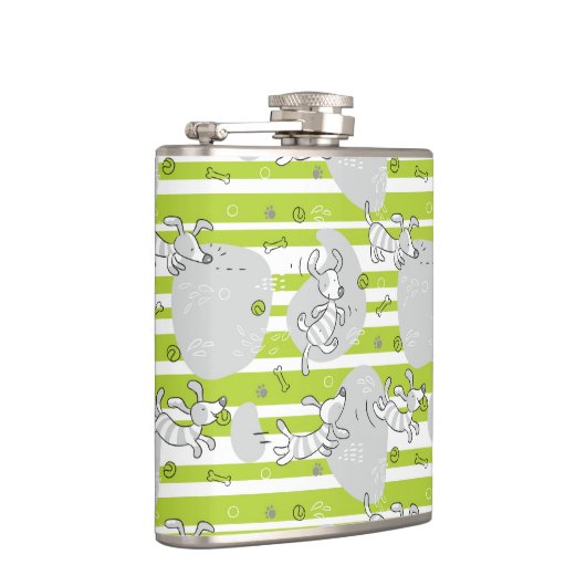 Hund, der Musterhintergrund spielt Flachmann (Rechts)