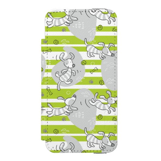 Hund, der Musterhintergrund spielt Incipio iPhone Geldbeutel-Hülle (Folio Vorderseite)