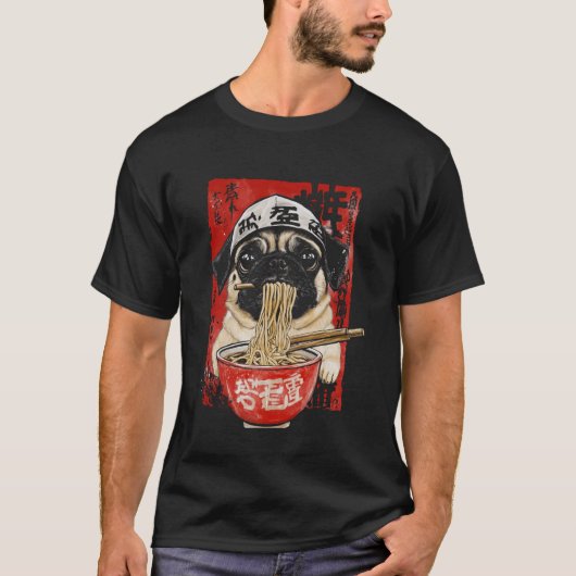 Hund, der Ramen Pug isst T-Shirt (Vorderseite)