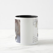 Hund, der seine Hände auf einen Laptop setzt Tasse (Zentrum)