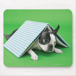Hund, der unter Buch liegt Mousepad