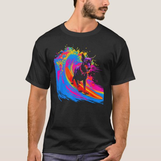 Hund Dobermann Pinscher Surfen T-Shirt (Vorderseite)