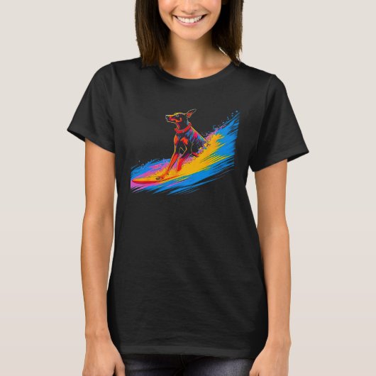 Hund Dobermann Pinscher Surfer T-Shirt (Vorderseite)