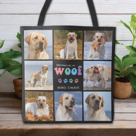 Hund du hattest mich WOOF Custom 8 Foto Collage Re Tasche