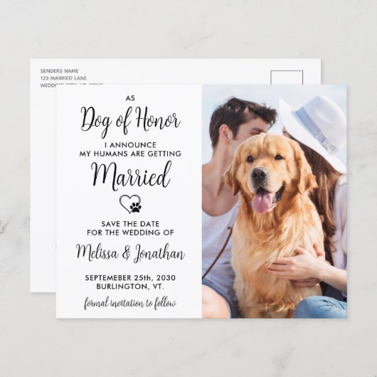 Hund Ehrenrettung Hochzeit speichern Datum Postkar (Vorne/Hinten)
