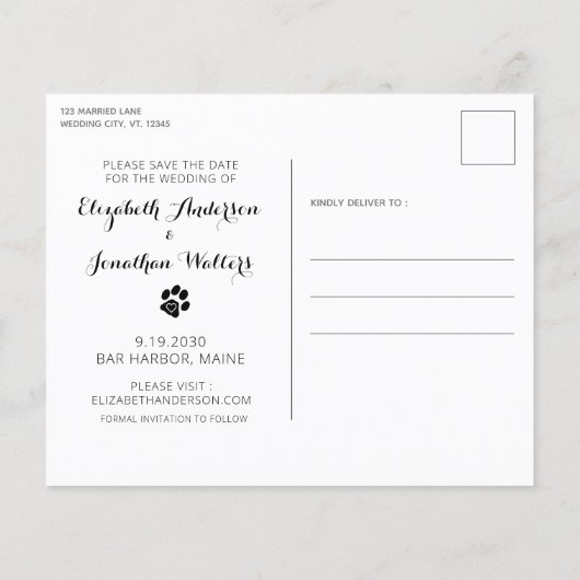 Hund Ehrenrettung Hochzeit speichern Datum Postkar (Rückseite)