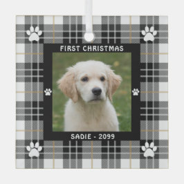 Hund ERST CHRISTMAS Schwarz-weiß Tan Kariert Ornament Aus Glas