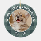 Hund ERSTE CHRISTMAS Green Buffalo Kariert Keepake Keramik Ornament (Hinten)