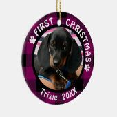 Hund Erste Weihnachten 2-Foto Rosa und Schwarz Kar Keramikornament (Rechts)