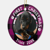 Hund Erste Weihnachten 2-Foto Rosa und Schwarz Kar Keramikornament (Links)