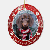 Hund Erste Weihnachtsschneeflocke Foto Red White Keramik Ornament (Links)