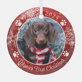 Hund Erste Weihnachtsschneeflocke Foto Red White Ornament Aus Glas