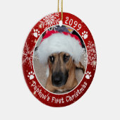 Hund Erste Weihnachtsschneeflocken 2 Foto Rot Keramik Ornament (Rechts)
