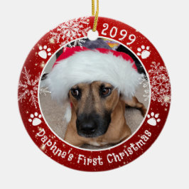 Hund Erste Weihnachtsschneeflocken 2 Foto Rot Keramik Ornament