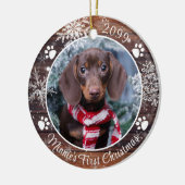Hund Erste Weihnachtszeit Rustikales Holz Schneefl Keramik Ornament (Links)