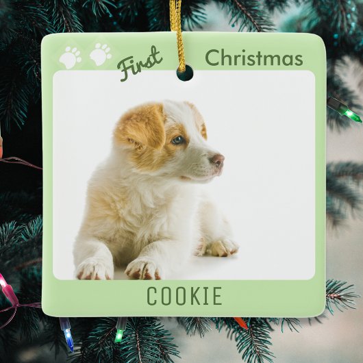 Hund Erster Weihnachtsmann Welpe Foto Pawprints Keramikornament