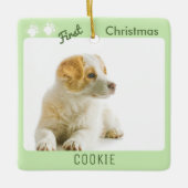 Hund Erster Weihnachtsmann Welpe Foto Pawprints Keramikornament (Vorderseite)