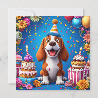 Hund feiert eine farbenfrohe Geburtstagsparty Einladung
