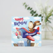 Hund Flying Airplane Geburtstag Karte (Stehend Vorderseite)