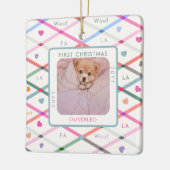 Hund Foto Erste Weihnachtswoof Pastel Muster Keramikornament (Links)