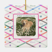 Hund Foto Erste Weihnachtswoof Pastel Muster Keramikornament (Rückseite)