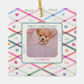 Hund Foto Erste Weihnachtswoof Pastel Muster Keramikornament (Vorderseite)