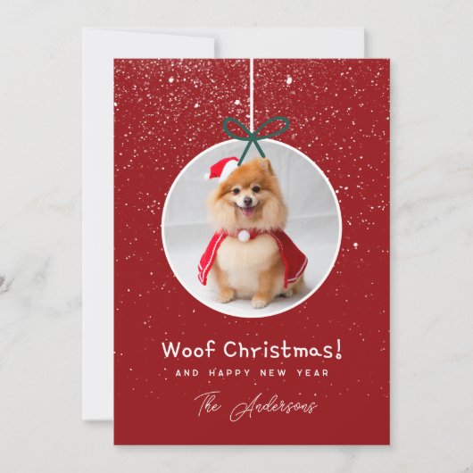 Hund Foto Schnee Red Woof Weihnachten (Vorderseite)