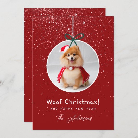 Hund Foto Schnee Red Woof Weihnachten (Vorne/Hinten)