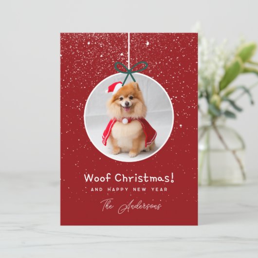Hund Foto Schnee Red Woof Weihnachten (Stehend Vorderseite)
