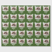 Hund Foto Schneeflocken Grün Hausname Weihnachten Geschenkpapier (Flach)